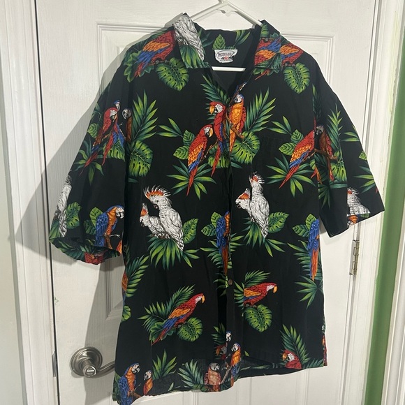 Pacific Legend Hawaiian 2XL Black Colorful Bird Parrots Tropical Luau Cotton - Picture 2 of 9